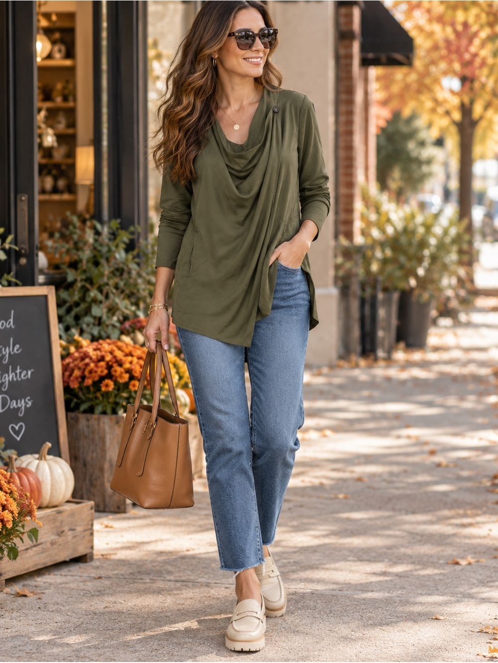 BLANKNYC Olive Green Draped Front Jacket L Waterfall Asymmetrical Hem